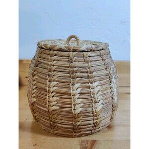 Vintage Arizona Tohono O’odham Bear Grass Basket W Lid ~6x6"